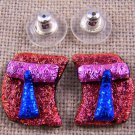 DICHROIC Post EARRINGS 1/2" 12mm Copper Red Pink Cobalt Crinkle Wavy GLASS STUD