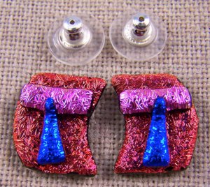 DICHROIC Post EARRINGS 1/2" 12mm Copper Red Pink Cobalt Crinkle Wavy GLASS STUD