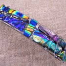 Dichroic Hair Barrette 3.5" 9cm Rainbow Fused GLASS Gold Teal Blue Purple Layers