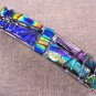 Dichroic Hair Barrette 3.5" 9cm Rainbow Fused GLASS Gold Teal Blue Purple Layers