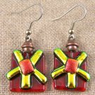 DICHROIC Glass EARRINGS Copper Orange Ruby Red Gold FLOWER Dangle Surgical Steel