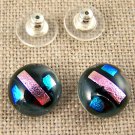 DICHROIC Post EARRINGS 1/2" 12mm Blue Pink Green & Clear Round Drops GLASS STUD