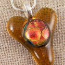 Dichroic Fused Glass HEART PENDANT Copper Gold Amber Orange Raised Bubble Dot
