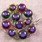 DICHROIC Link Bracelet Magenta Dots Multicolored Squares Fused Glass .5" x 7.5"