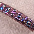 Dichroic Hair Barrette 3.5" 9cm Pink Fused Glass Textured Rainbow Bumpy Layer