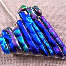 Dichroic Fused Glass HEART Blue Stripes PENDANT & PIN Lavender Green Purple
