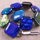 DICHROIC Link Bracelet Rainbow Bubbles & Stripes Textured Fused Glass .5" x 7.5"
