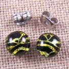 DICHROIC Earrings Gold Golden Black Square Arc Patterned Post 1/4" 7mm STUDS