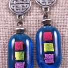 DICHROIC Glass EARRINGS Teal Pink Yellow Red Layered Dangle Drops Surgical 3/4"