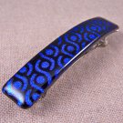 Dichroic Hair Barrette 3.5" 9cm Cobalt Blue Black Rings Spiral Coils Fused Glass