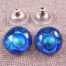 Dichroic Earrings Aqua Silver Blue Bubbles Textured Round Post or Clip 1/2" 12mm