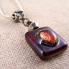 DICHROIC Fused Glass Cranberry Wine Red & Copper Orange PENDANT Slide Lumpy Dot