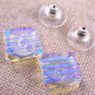DICHROIC Post EARRINGS 1/2" 12mm Clear Opal Teal Blue Stripes Fused GLASS STUD