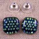 Dichroic Glass Earrings 1/2" Gold Black Golden Polka Dots 12mm Post Stud or Clip