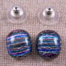 Dichroic Earrings Glass Round Pink Stripes Textured Post 1/2" 12mm Cotton Candy