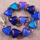 DICHROIC Link Bracelet Teal Blue Cobalt Purple Fused Glass Triangles 1/2" x 7.5"