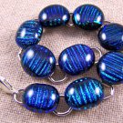 DICHROIC Link Bracelet Teal Green Blue Striped Texture Fused Glass .5" X 7.5"