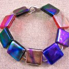 DICHROIC Link Bracelet Multicolored Rainbow Fused Glass Big Squares 5/8" x 7.5"
