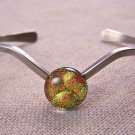 Dichroic V Cuff Bracelet ADJUSTABLE Yellow Orange Bubbles Fused Glass 1/2" 12mm