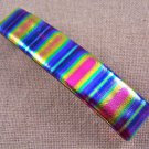 Dichroic Hair Barrette 3.5" 9cm Blue Pink Gold Rainbow Striped Prism Fused Glass