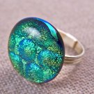 Cocktail RING Adjustable DICHROIC Fused Glass 3/4" 2cm Yellow Green Bubble Dot