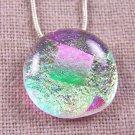 Dichroic Fused Glass Pink Yellow Neon Slide PENDANT & PIN COMBO Layered Circle