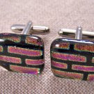 DICHROIC Fused GLASS Cuff Links Magenta Pink Black Formal Wear Men Rectangles