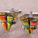 DICHROIC Fused GLASS Cuff Links Amber Gold Copper Layer Triangle Formal Wear Men
