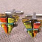DICHROIC Fused GLASS Cuff Links Amber Gold Copper Layer Triangle Formal Wear Men