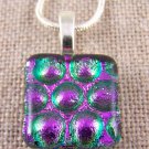 DICHROIC Fused Glass PURPLE Violet PENDANT Bubble Texture CHANGES COLOR to Green