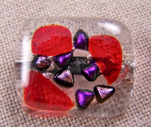 DICHROIC Fused Glass Ruby Red Pink Purple Shard Small 1" Brooch Pin Bargain SALE