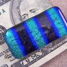DICHROIC Fused GLASS Men Money Clip Cobalt BLUE Black Striped Stripe Formal Wear