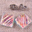 DICHROIC Post EARRINGS 1/3" 1cm Clear Peach Opal Orange Ripple Fused GLASS STUDS