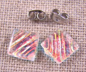 DICHROIC Post EARRINGS 1/3" 1cm Clear Peach Opal Orange Ripple Fused GLASS STUDS