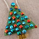 Dichroic Fused Glass CHRISTMAS TREE PIN Emerald Green Colorful Dots Multicolor