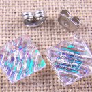 DICHROIC Post EARRINGS 1/3" 1cm Clear Opal Emerald Green Ripple Fused GLASS STUD
