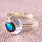Tiny Adjustable Glass Ring - 1/4" 7mm - Green Teal Dot over Clear Moonstone Blue
