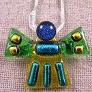 Dichroic Fused Glass ANGEL Amber Green Blue PENDANT PIN COMBO Gold Teal Accents