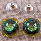 Dichroic Earrings Gold Yellow Golden Amber Bubble Dot Melted Dots Post 1/2" 12mm