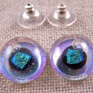 Dichroic Earrings 1/2" Opal Moonstone Blue Teal Green Polka Dots Round 2cm Post