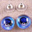 Dichroic Earrings 1/2" Opal Moonstone Blue Navy Cobalt Dots Round 2cm Large Post
