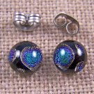 DICHROIC Earrings Emerald GREEN Halo Rainbow Arc Patterned Post 1/4" 7mm STUDS