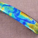 Dichroic Hair Barrette 3.5" 9cm Yellow Teal Green Blue Tie Dye Swirl Fused GLASS
