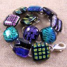 DICHROIC Link Bracelet Rainbow Squares Fused Glass Patterns Dots Lines 3/4"