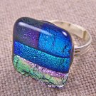 Cocktail RING Adjustable DICHROIC Fused GLASS 3/4" 2cm Pink Purple Patchwork