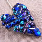 Dichroic Fused Glass HEART Cobalt Confetti PENDANT & PIN Lavender Green Shards