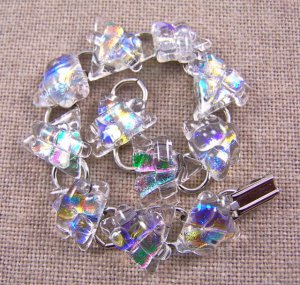 DICHROIC Link Bracelet Clear Layered Triangle Diamonds and Ice Fused Glass .75"