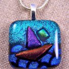 SAILBOAT AT MOON LIGHT PENDANT Dichroic Fused Glass Blue Copper Purple Green1"