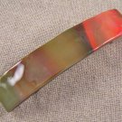 Hair BARRETTE Fused Stained GLASS 3.5" 9cm Brown Orange Green Streaky Swirl