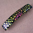 Dichroic Hair Barrette 3.5" 9cm Pink Gold Black St Valentine Hearts Fused Glass